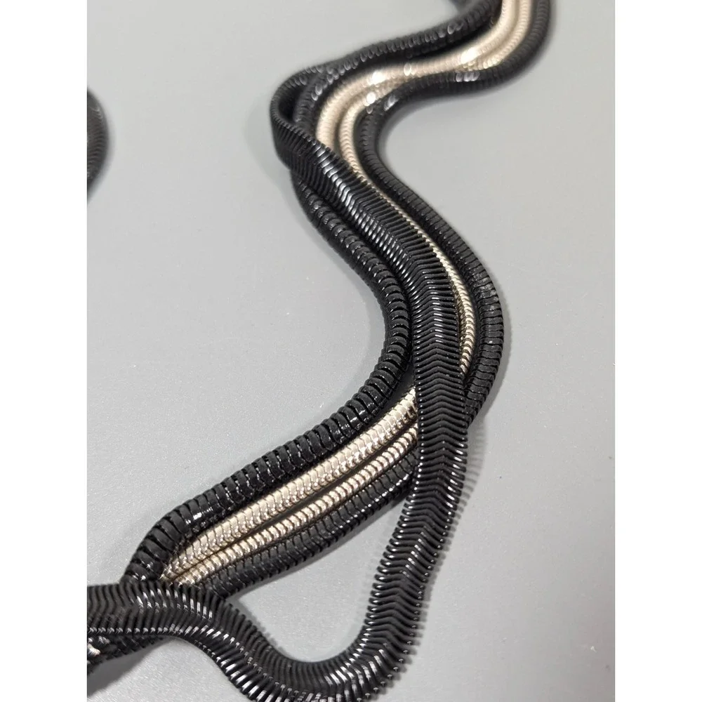 Black Multi‎ Chain Necklace Silver Tone Accent Long 24